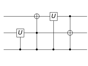 Circuit of key part of solution that includes 3-qubit Toffoli gates